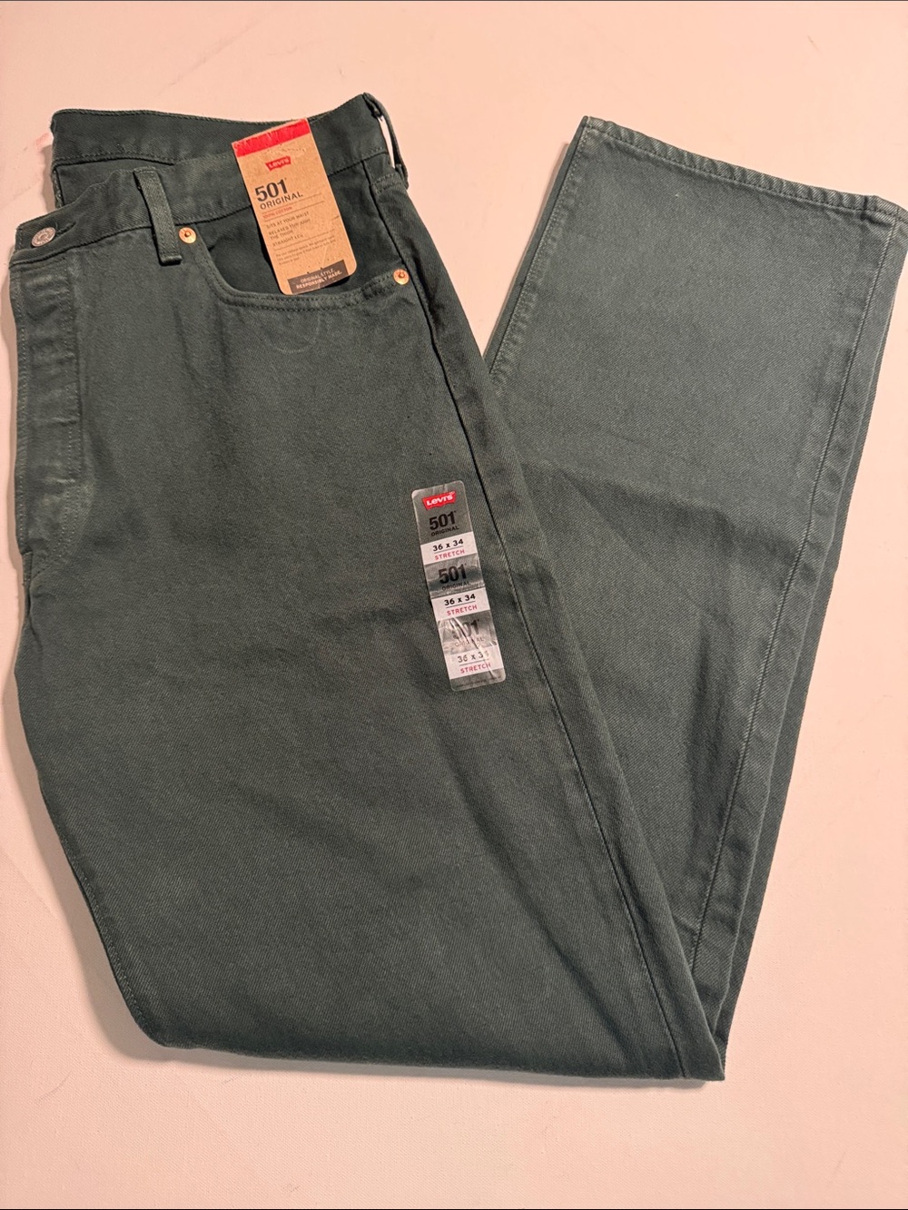 Levis 501 Jeans Mens 36 34 Green Button Fly